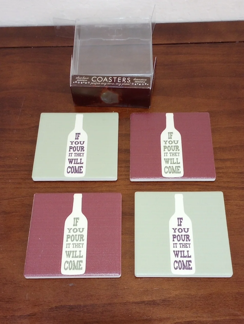 Wine-Themed Drink Coasters, Set Of 4 - New!